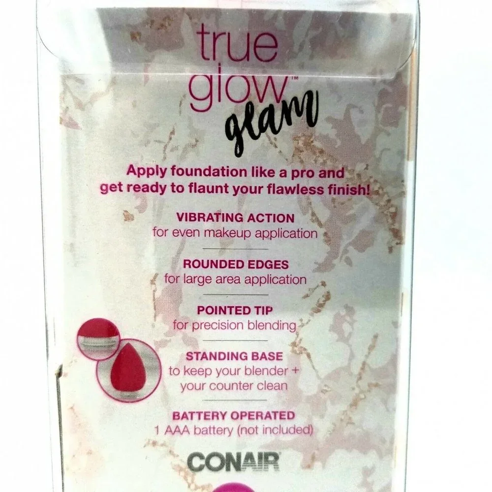 Conair True Glow Glam Vibrating Makeup Blender Sponge Standing Base Pink NEW